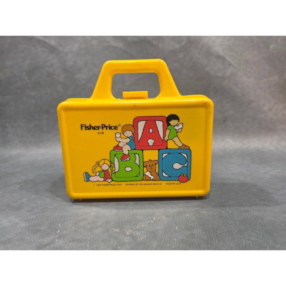Vintage 1979 Fisher Price 638 ABC Yellow Plastic Lunch Box with Thermos Set